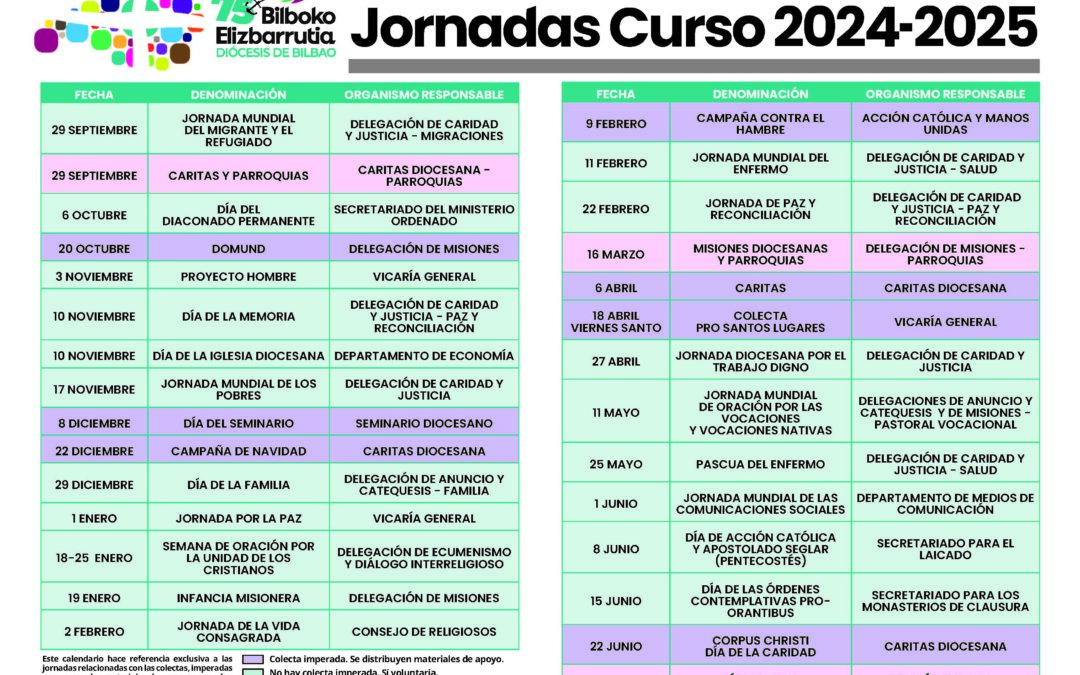 Calendario de jornadas del curso 2024-2025