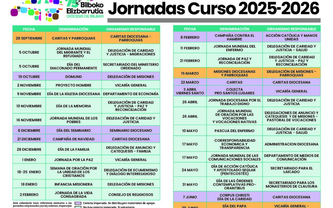 Calendario de jornadas del curso 2025-2026