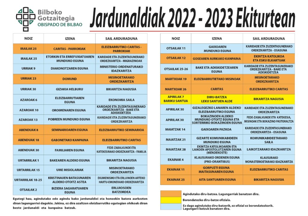 Calendario de jornadas del curso 2022-2023